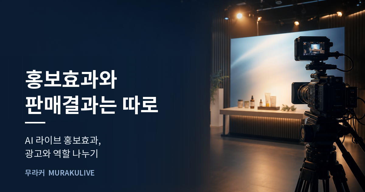 어두운 스튜디오 배경 위에 홍보효과와 판매결과는 따로라는 문구가 적힌 무라커 인사이트 대표 이미지
